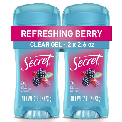 Secret Fresh Antitranspirant Deodorant für Frauen, 72h Atmungsaktiver Schutz vor Schweiß & Geruch, Sofortige Frische & Sanft, PH-ausgleichende Mineralien, Klargel, Erfrischender Beerenduft, 2.6 oz (2er-Pack)