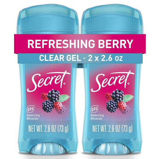Secret Fresh Antitranspirant Deodorant für Frauen, 72h Atmungsaktiver Schutz vor Schweiß & Geruch, Sofortige Frische & Sanft, PH-ausgleichende Mineralien, Klargel, Erfrischender Beerenduft, 2.6 oz (2er-Pack)