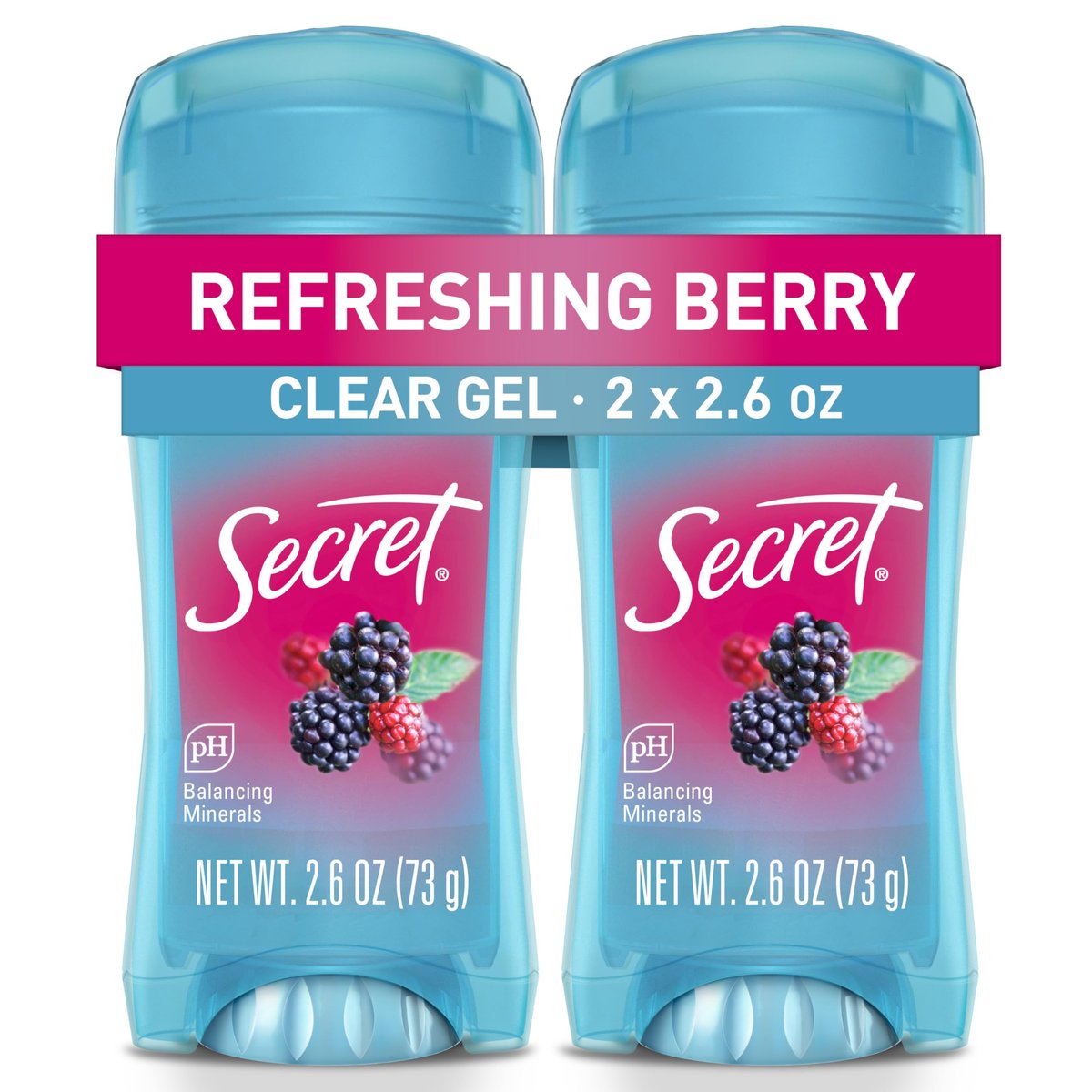 Secret Fresh Antitranspirant Deodorant für Frauen, 72h Atmungsaktiver Schutz vor Schweiß & Geruch, Sofortige Frische & Sanft, PH-ausgleichende Mineralien, Klargel, Erfrischender Beerenduft, 2.6 oz (2er-Pack)