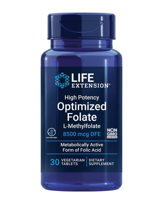 Life Extension Hochdosiertes Optimiertes Folat – L-Methylfolat – Folsäure, 8500 µg DFE – Herz- & Gehirnunterstützung, Gesunde Homocysteinspiegel – Glutenfrei, Nicht-GVO, Vegetarisch – 30 Tabletten