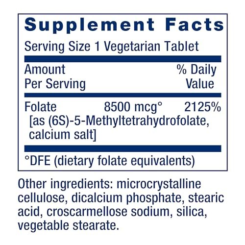 Life Extension Hochdosiertes Optimiertes Folat – L-Methylfolat – Folsäure, 8500 µg DFE – Herz- & Gehirnunterstützung, Gesunde Homocysteinspiegel – Glutenfrei, Nicht-GVO, Vegetarisch – 30 Tabletten