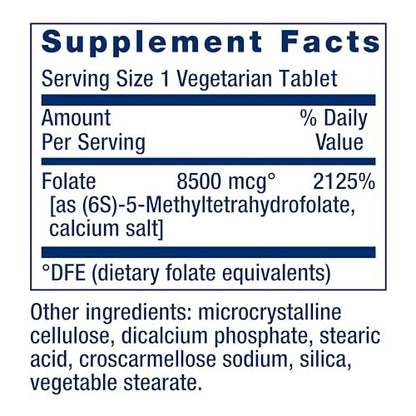 Life Extension Hochdosiertes Optimiertes Folat – L-Methylfolat – Folsäure, 8500 µg DFE – Herz- & Gehirnunterstützung, Gesunde Homocysteinspiegel – Glutenfrei, Nicht-GVO, Vegetarisch – 30 Tabletten