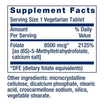 Life Extension Hochdosiertes Optimiertes Folat – L-Methylfolat – Folsäure, 8500 µg DFE – Herz- & Gehirnunterstützung, Gesunde Homocysteinspiegel – Glutenfrei, Nicht-GVO, Vegetarisch – 30 Tabletten