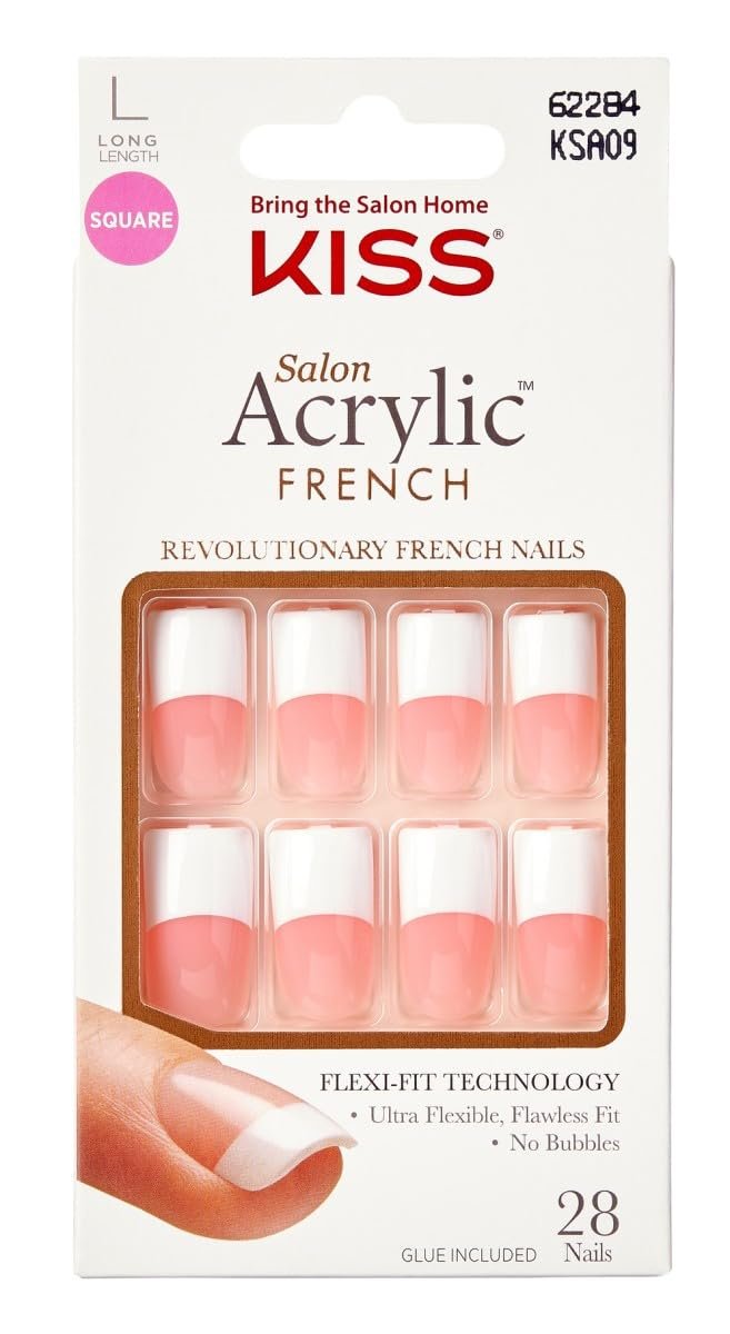 KISS Salon Acrylic French Kit Team Player Long (2er-Pack) – 28 Nägel