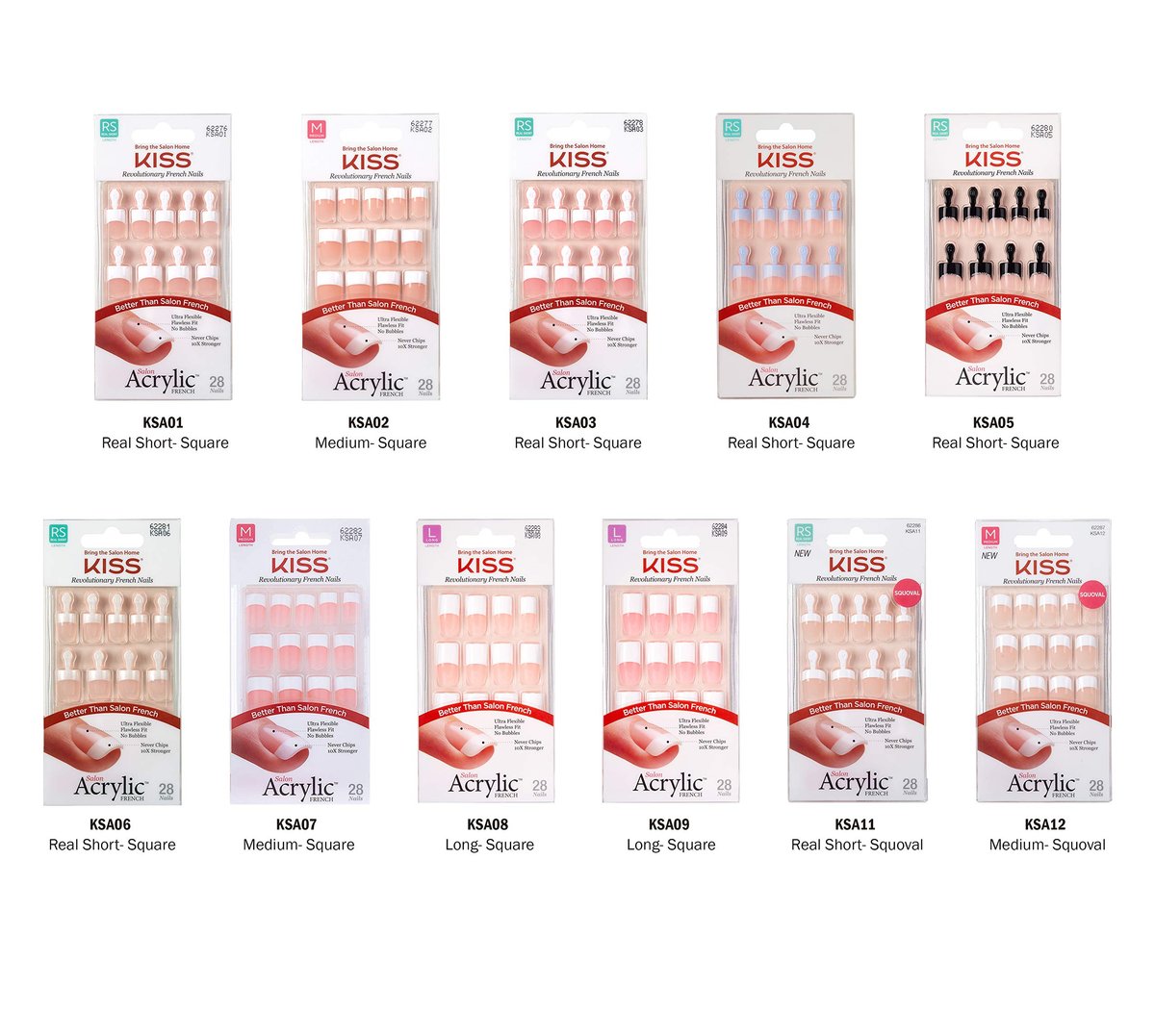 Kiss Salon Acrylic French Kit Sure Thing Medium – 28-teiliges Acryl-Set für professionelle French-Nägel