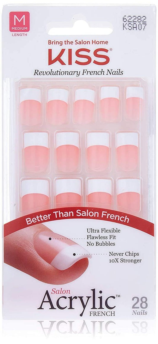 Kiss Salon Acrylic French Kit Sure Thing Medium – 28-teiliges Acryl-Set für professionelle French-Nägel