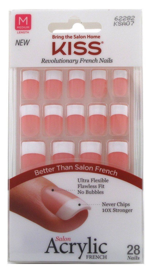 KISS Salon Acrylic French 28 Count Medium Square Pink (2er-Pack) – Künstliche Nägel für professionelle French-Maniküre
