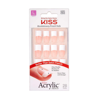 Kiss Salon Acrylic French Kit Back Talk Long – 28er Pack, Weiß