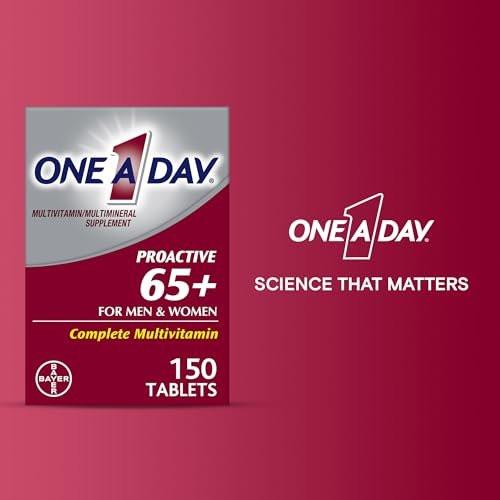 One A Day Proactive 65+ Multivitamin für Männer und Frauen, 150 Tabletten – Unterstützt Knochen- und Zellgesundheit mit Vitamin A, C, D, Zink, Calcium und Folsäure