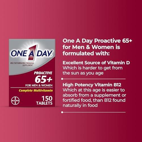 One A Day Proactive 65+ Multivitamin für Männer und Frauen, 150 Tabletten – Unterstützt Knochen- und Zellgesundheit mit Vitamin A, C, D, Zink, Calcium und Folsäure