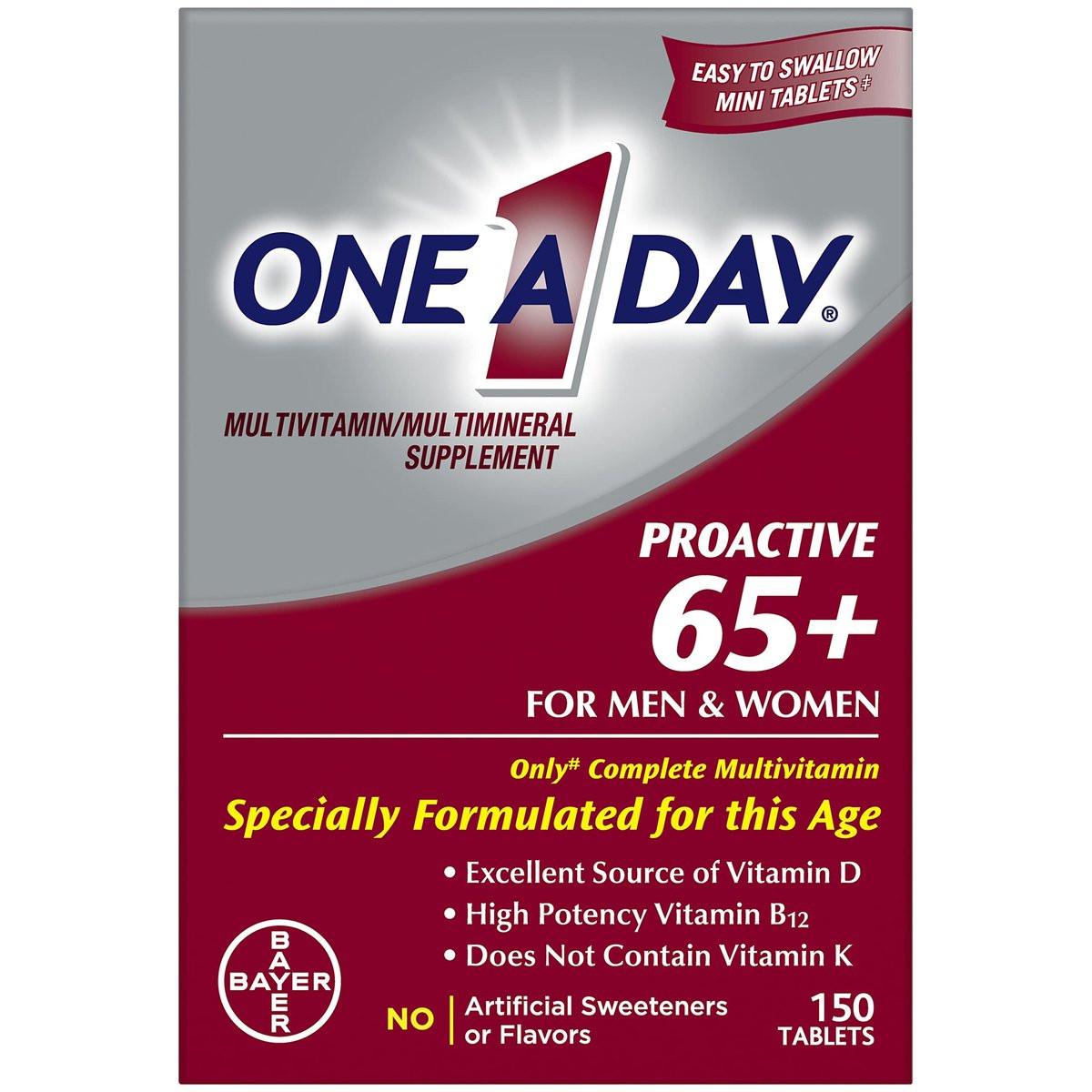 One A Day Proactive 65+ Multivitamin für Männer und Frauen, 150 Tabletten – Unterstützt Knochen- und Zellgesundheit mit Vitamin A, C, D, Zink, Calcium und Folsäure