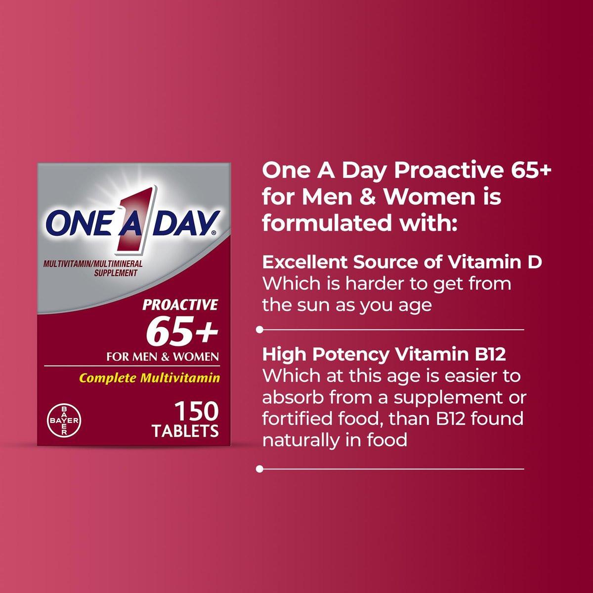 One A Day Proactive 65+ Multivitamin für Männer und Frauen, 150 Tabletten – Unterstützt Knochen- und Zellgesundheit mit Vitamin A, C, D, Zink, Calcium und Folsäure