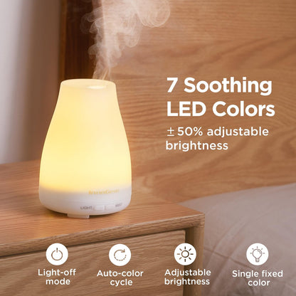 InnoGear Ultraschall Aromatherapie Diffuser für ätherische Öle, 7 Farben LED, 2 Nebelmodi, Auto-Abschaltung, Basic White