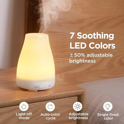 InnoGear Ultraschall Aromatherapie Diffuser für ätherische Öle, 7 Farben LED, 2 Nebelmodi, Auto-Abschaltung, Basic White