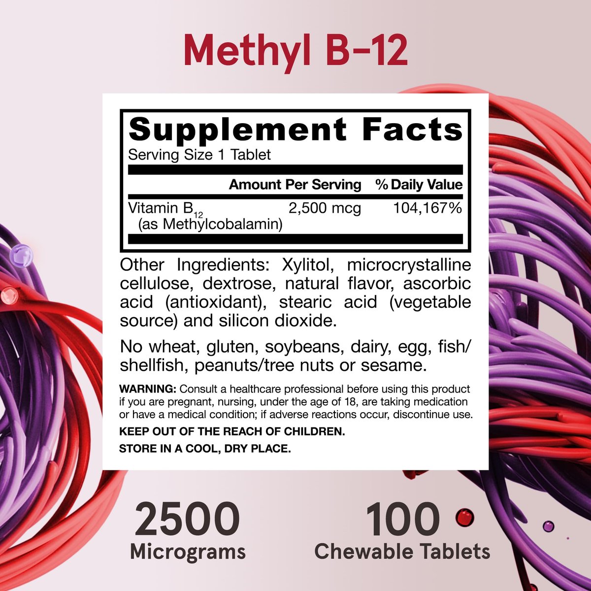 Jarrow Formulas Methyl Vitamin B12 2500 mcg – 100 Kautabletten, tropischer Geschmack – Bioaktives Vitamin B12 für Energieproduktion, Gehirngesundheit & Stoffwechsel