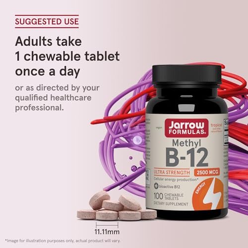 Jarrow Formulas Methyl Vitamin B12 2500 mcg – 100 Kautabletten, tropischer Geschmack – Bioaktives Vitamin B12 für Energieproduktion, Gehirngesundheit & Stoffwechsel