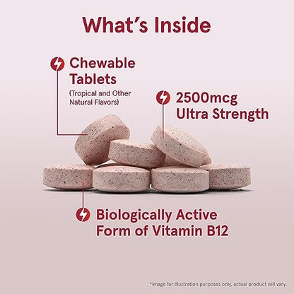 Jarrow Formulas Methyl Vitamin B12 2500 mcg – 100 Kautabletten, tropischer Geschmack – Bioaktives Vitamin B12 für Energieproduktion, Gehirngesundheit & Stoffwechsel
