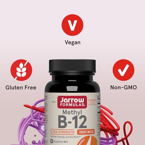 Jarrow Formulas Methyl Vitamin B12 2500 mcg – 100 Kautabletten, tropischer Geschmack – Bioaktives Vitamin B12 für Energieproduktion, Gehirngesundheit & Stoffwechsel