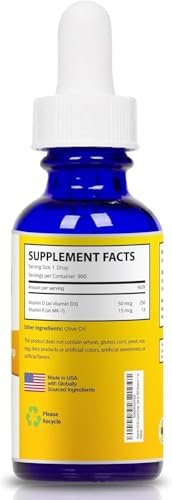 MaxX Labs Vitamin D3 K2 Liquid Drops – Flüssiges Vitamin D3 2000 IE pro Tropfen mit K2 MK7 für Knochen, Herz und Immunsystem – 30 ml Flasche mit Pipette, über 900 Tage Versorgung