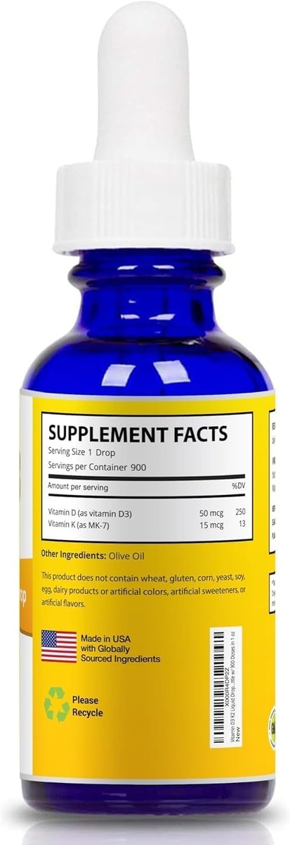 MaxX Labs Vitamin D3 K2 Liquid Drops – Flüssiges Vitamin D3 2000 IE pro Tropfen mit K2 MK7 für Knochen, Herz und Immunsystem – 30 ml Flasche mit Pipette, über 900 Tage Versorgung
