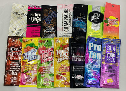 10 Probepackungen Indoor Tanningslotion – Sortiert für mittlere bis tiefe Bräune, Glutenfrei