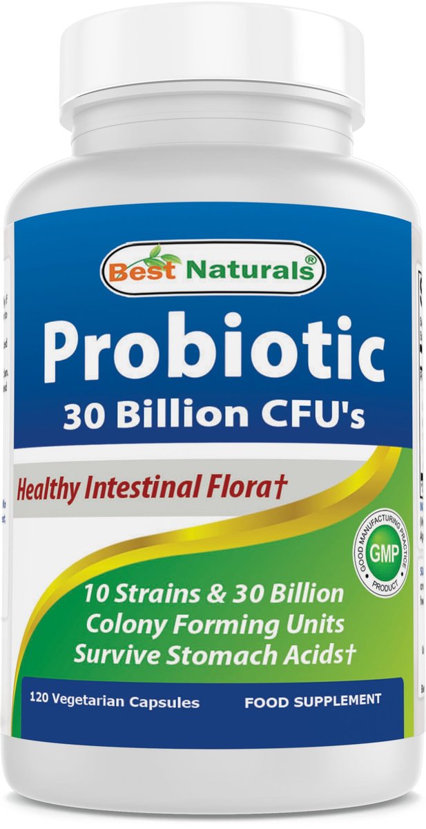 Best Naturals Probiotikum 10 Stämme & 30 Milliarden KBE Darmflora, 120 vegane Kapseln - Regalstabil
