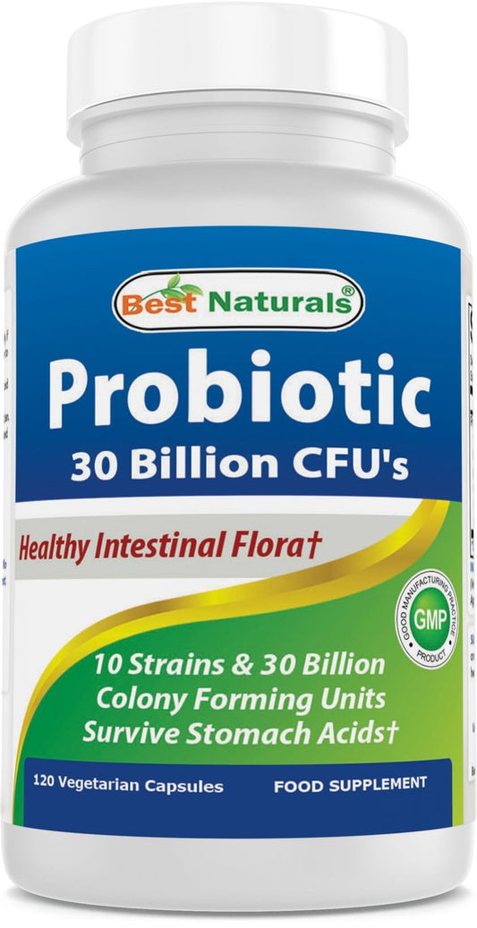 Best Naturals Probiotikum 10 Stämme & 30 Milliarden KBE Darmflora, 120 vegane Kapseln - Regalstabil