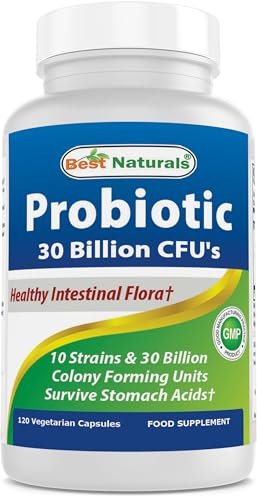 Best Naturals Probiotikum 10 Stämme & 30 Milliarden KBE Darmflora, 120 vegane Kapseln - Regalstabil