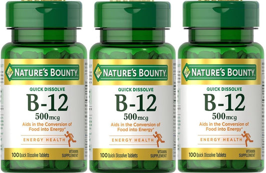 Nature's Bounty B-12 Schnell lösliche Tabletten 500 mcg, 300 Tabletten (3 x 100 Stück)