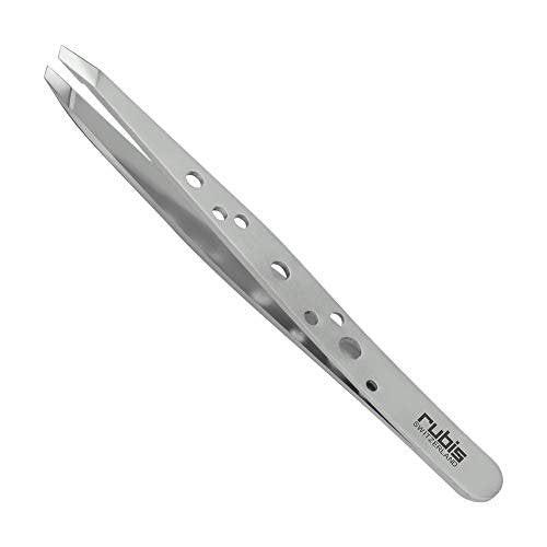 Rubis Hole Pattern Classic Edelstahl Schräge Pinzette für präzises Augenbrauen- und Haarentfernung, Die Eleganz-Kollektion, 1K111, Silber