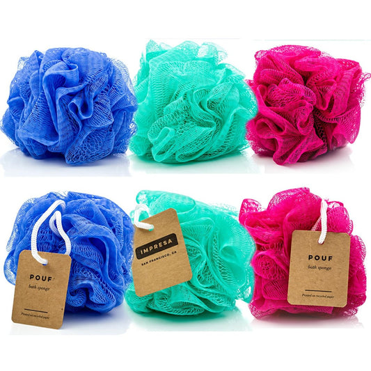 IMPRESA Mesh Bade- & Dusch-Luffa-Schwämme – 13 cm – 6er-Pack sanfte Peeling-Körperbürste & Duschpouf – Heim- & Reise-Luffa-Pack – langlebiger, schnell trocknender Duschschwamm