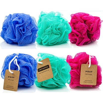 IMPRESA Mesh Bade- & Dusch-Luffa-Schwämme – 13 cm – 6er-Pack sanfte Peeling-Körperbürste & Duschpouf – Heim- & Reise-Luffa-Pack – langlebiger, schnell trocknender Duschschwamm