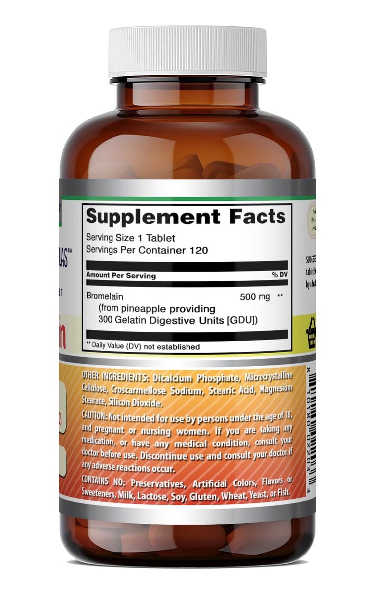 Amazing Formulas Bromelain 500 mg (300 GDU) Tabletten – 120 Stück, Non-GMO, Glutenfrei, Hergestellt in den USA