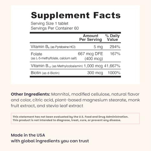 EZ Melts Energy, Memory & Mood Enhancer - B-Vitamine Komplex mit Vitamin B12, B6, Folsäure & Biotin - Non-GMO & Vegan - Kirsche-Beere - 60 lösliche Tabletten (60 Portionen)