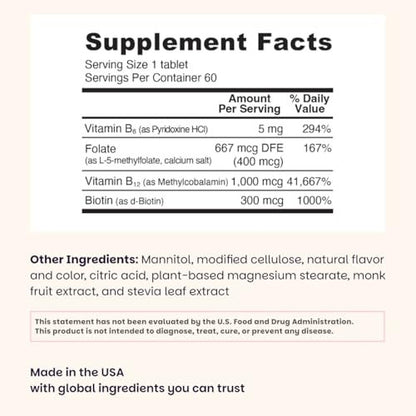 EZ Melts Energy, Memory & Mood Enhancer - B-Vitamine Komplex mit Vitamin B12, B6, Folsäure & Biotin - Non-GMO & Vegan - Kirsche-Beere - 60 lösliche Tabletten (60 Portionen)