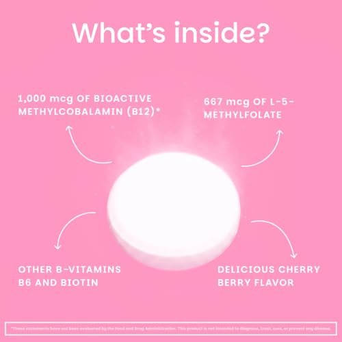 EZ Melts Energy, Memory & Mood Enhancer - B-Vitamine Komplex mit Vitamin B12, B6, Folsäure & Biotin - Non-GMO & Vegan - Kirsche-Beere - 60 lösliche Tabletten (60 Portionen)