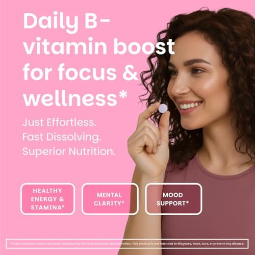 EZ Melts Energy, Memory & Mood Enhancer - B-Vitamine Komplex mit Vitamin B12, B6, Folsäure & Biotin - Non-GMO & Vegan - Kirsche-Beere - 60 lösliche Tabletten (60 Portionen)