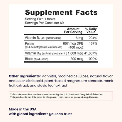EZ Melts Energy, Memory & Mood Enhancer - B-Vitamine Komplex mit Vitamin B12, B6, Folsäure & Biotin - Non-GMO & Vegan - Kirsche-Beere - 60 lösliche Tabletten (60 Portionen)