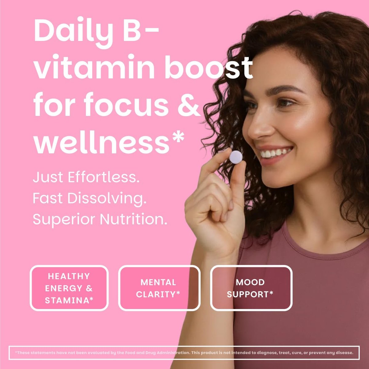 EZ Melts Energy, Memory & Mood Enhancer - B-Vitamine Komplex mit Vitamin B12, B6, Folsäure & Biotin - Non-GMO & Vegan - Kirsche-Beere - 60 lösliche Tabletten (60 Portionen)