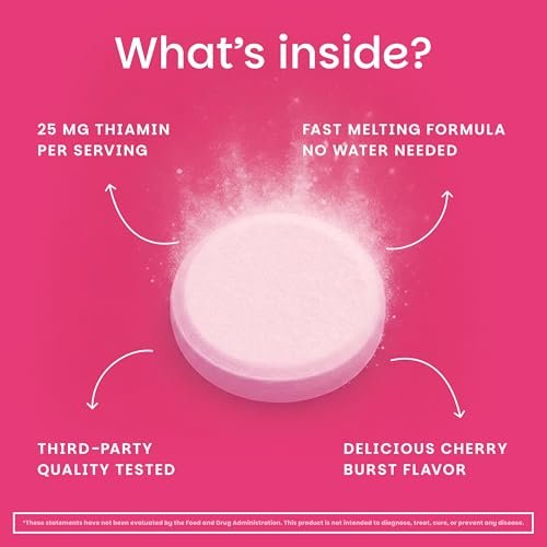 EZ Melts Vitamin B1 25 mg – Thiamin Lutschtabletten für Energie, Stress & Zellunterstützung – Kirschgeschmack – 90 Tabletten (45 Portionen)