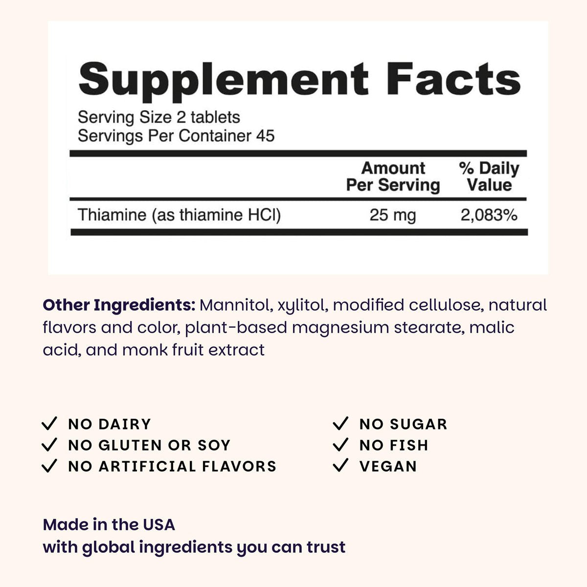 EZ Melts Vitamin B1 25 mg – Thiamin Lutschtabletten für Energie, Stress & Zellunterstützung – Kirschgeschmack – 90 Tabletten (45 Portionen)