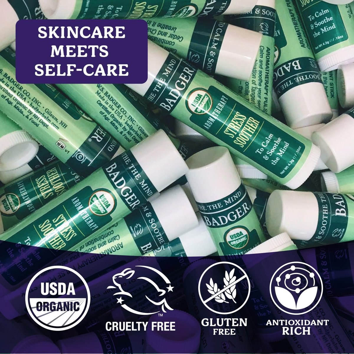 Badger Stress Soother Balsam – Bio-Öl-Aromatherapie-Stick zur Beruhigung des Geistes, 0,6 Unzen