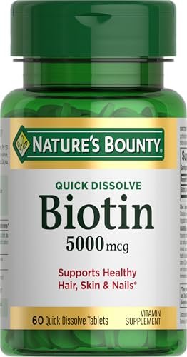 Nature's Bounty Biotin 5000 mcg – 60 Tabletten zum Schnellauflösen – Unterstützt Stoffwechsel, Energie, Haare, Haut und Nägel