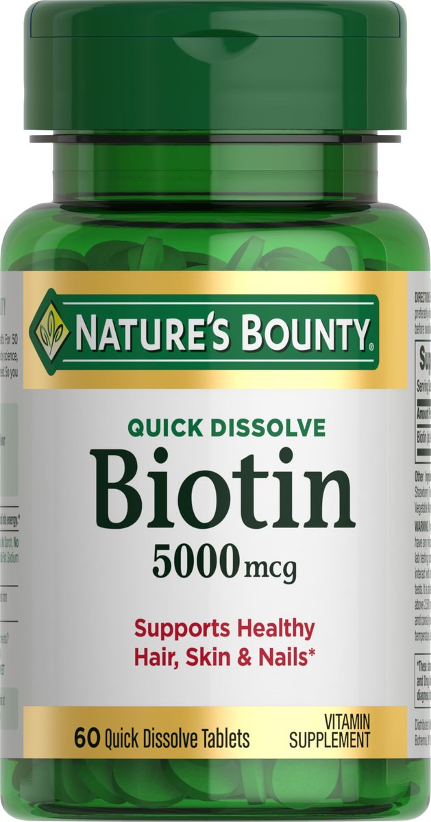 Nature's Bounty Biotin 5000 mcg – 60 Tabletten zum Schnellauflösen – Unterstützt Stoffwechsel, Energie, Haare, Haut und Nägel
