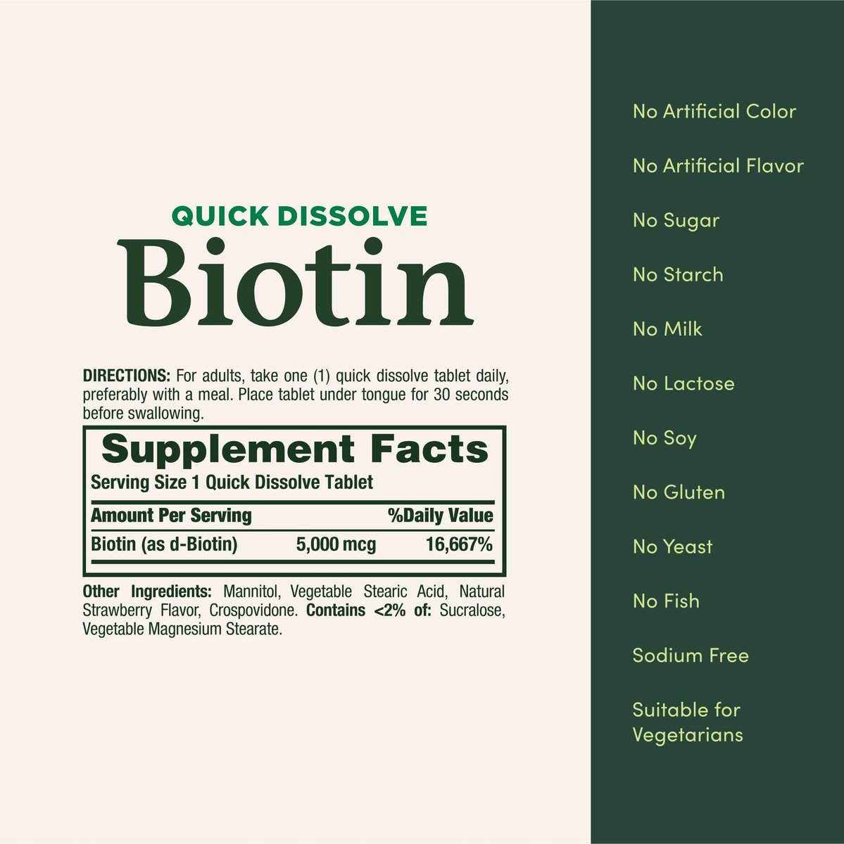 Nature's Bounty Biotin 5000 mcg – 60 Tabletten zum Schnellauflösen – Unterstützt Stoffwechsel, Energie, Haare, Haut und Nägel