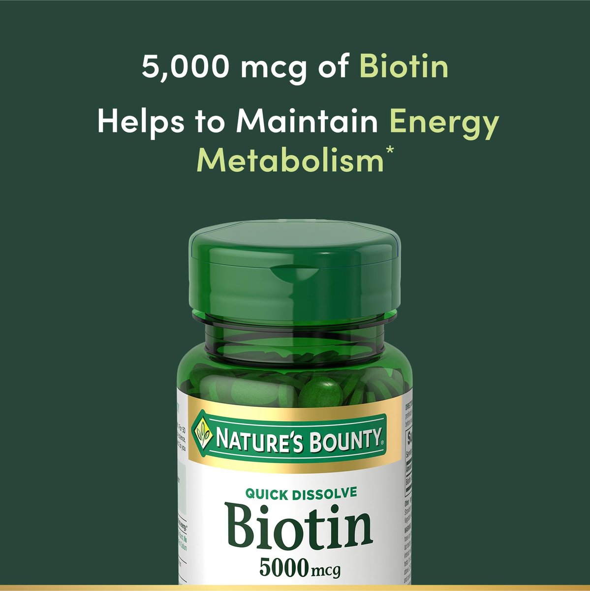 Nature's Bounty Biotin 5000 mcg – 60 Tabletten zum Schnellauflösen – Unterstützt Stoffwechsel, Energie, Haare, Haut und Nägel