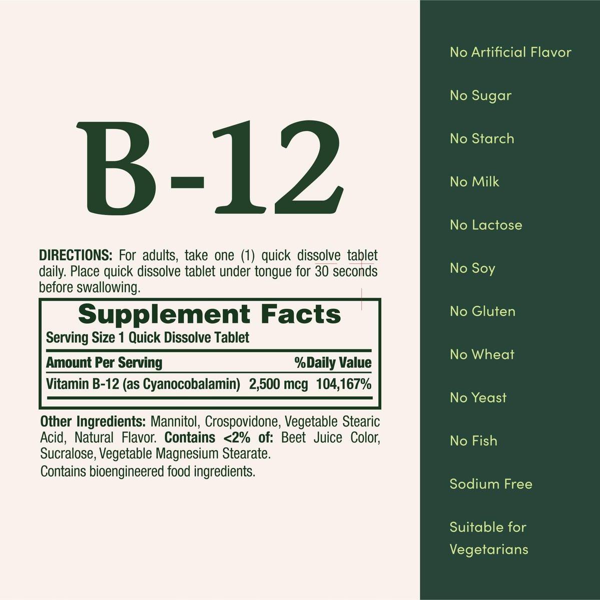 Nature’s Bounty Vitamin B12 2500 mcg – 75 Schnell lösliche Tabletten für Energie, Herz & Nervensystem