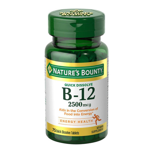 Nature’s Bounty Vitamin B12 2500 mcg – 75 Schnell lösliche Tabletten für Energie, Herz & Nervensystem