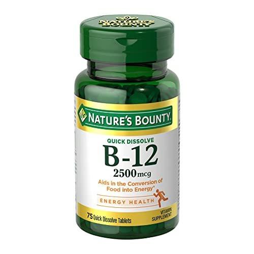 Nature’s Bounty Vitamin B12 2500 mcg – 75 Schnell lösliche Tabletten für Energie, Herz & Nervensystem