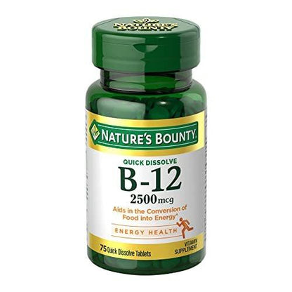 Nature’s Bounty Vitamin B12 2500 mcg – 75 Schnell lösliche Tabletten für Energie, Herz & Nervensystem